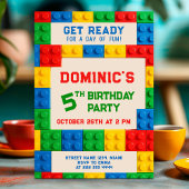 Colorful building blocks kids birthday party kaart
