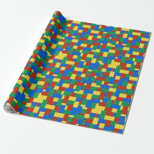 Colorful Building Brick Toy Block Pattern Cadeaupapier (Uitgerold)