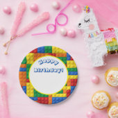 Colorful Building Bricks Blokken Birthday Party Papieren Bordje (Feest)