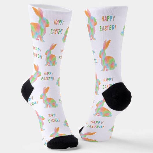 Colorful Bunnies Pattern With Happy Easter Text Sokken (Gebogen)