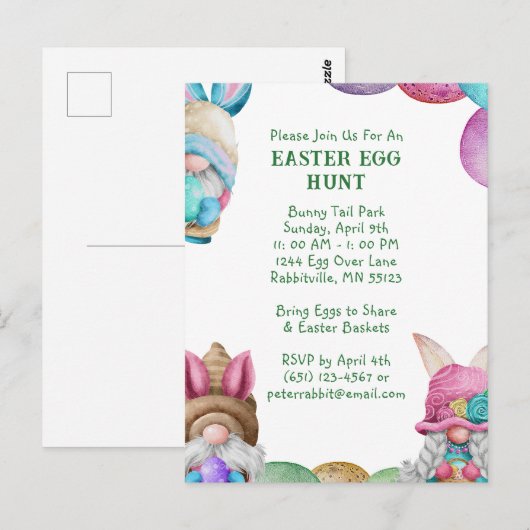 Colorful Bunny Gnomes Easter Egg Hunt Briefkaart (Voorkant / Achterkant)