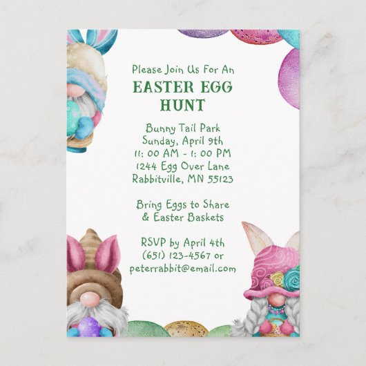 Colorful Bunny Gnomes Easter Egg Hunt Briefkaart (Voorkant)