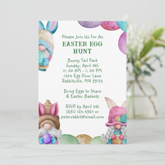 Colorful Bunny Gnomes Easter Egg Hunt Kaart (Staand voorkant)