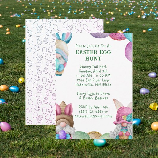 Colorful Bunny Gnomes Easter Egg Hunt Kaart