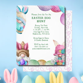 Colorful Bunny Gnomes Easter Egg Hunt Uitnodiging Flyer