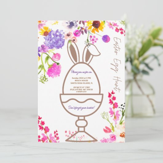 Colorful Bunny Rabbit Easter Hunt Brunch Kaart (Staand voorkant)