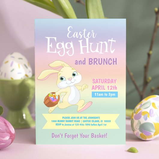 Colorful Bunny Rabbit Easter Hunt Brunch Kaart