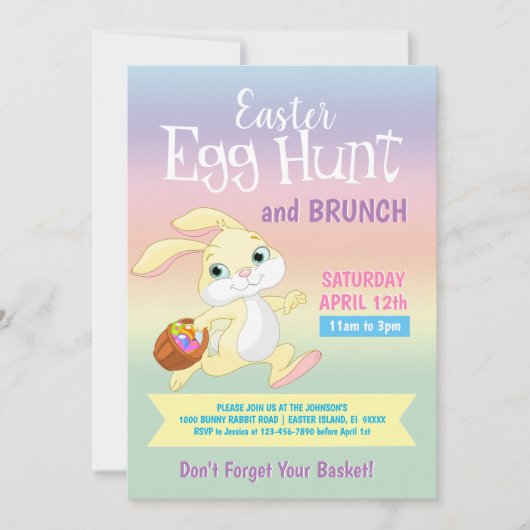 Colorful Bunny Rabbit Easter Hunt Brunch Kaart (Voorkant)