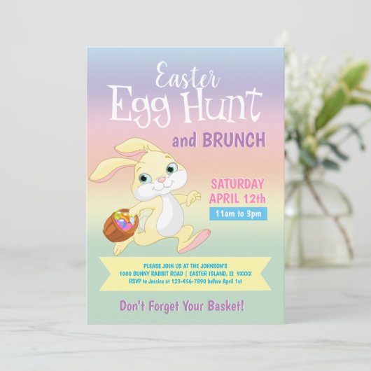 Colorful Bunny Rabbit Easter Hunt Brunch Kaart (Staand voorkant)