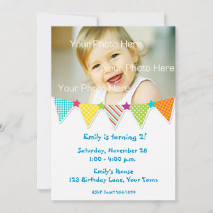 Colorful Bunting Flags Birthday Photo Invitation Kaart