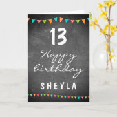Colorful Bunting Flags Chalkboard Kids Birthday Kaart (Gele Bloem)
