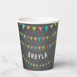 Colorful Bunting Flags Chalkboard Kids Birthday Papieren Bekers<br><div class="desc">Kleurrijke Bunting Flags Chalkboard Kids Verjaardagspapier Cups. Leuk verjaardagsontwerp voor kinderen met party bunting vlaggen in groene,  rode en blauwe kleuren en een naam - personaliseer de cups met de naam van uw kind en maak uw eigen leuke feestdecor.</div>