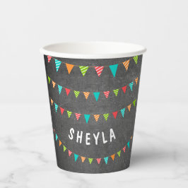Colorful Bunting Flags Chalkboard Kids Birthday Papieren Bekers