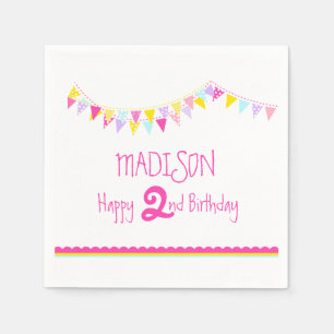 Colorful bunting kinderen 2e verjaardag napkins servet