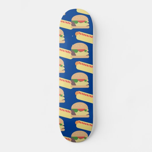 Colorful Burger Hotdog Pattern Name Skateboard (Voorkant)