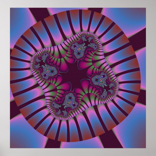 Colorful Burgundy en Light Blue Fractal Poster (Voorkant)