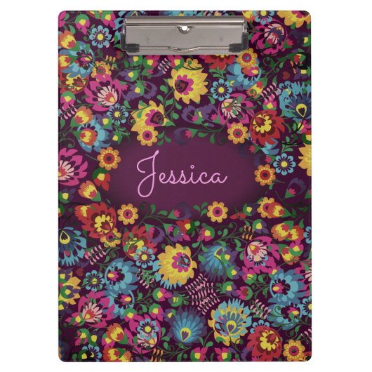 Colorful Busy Floral Pattern Purple Personalised Klembord (Voorkant)