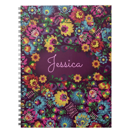 Colorful Busy Floral Pattern Purple Personalised Notitieboek (Voorkant)