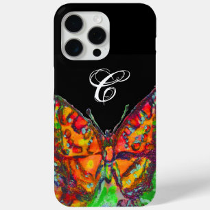 COLORFUL BUTTERFLES RED GOLD YELLOW MONOGRAM Black iPhone 15 Pro Max Hoesje