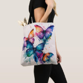 Colorful Butterflies Abstracte Waterverf Tote Bag (Dichtbij)