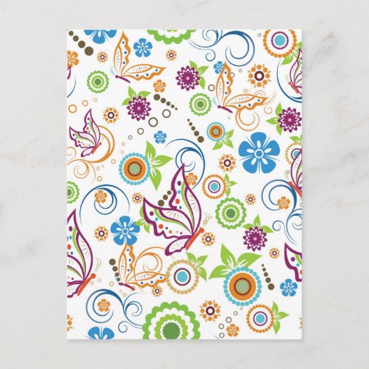 Colorful Butterflies and Flowers Patroon Briefkaart (Voorkant)