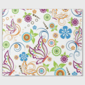Colorful Butterflies and Flowers Patroon Cadeaupapier (Vlak)