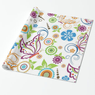 Colorful Butterflies and Flowers Patroon Cadeaupapier
