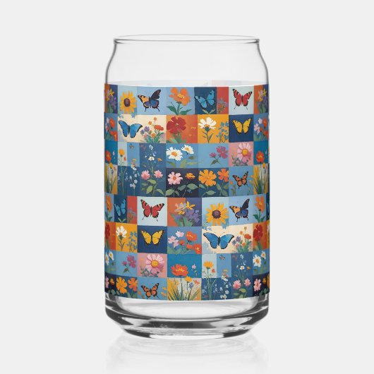 Colorful Butterflies And Wildflowers Patchwork Blikvorm Glas (Rechts)