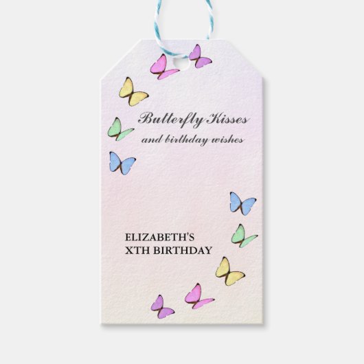 Colorful Butterflies Birthday Cadeaulabel (Voorkant)