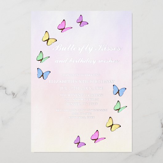 Colorful Butterflies Birthday Folie Uitnodiging (Voorkant)