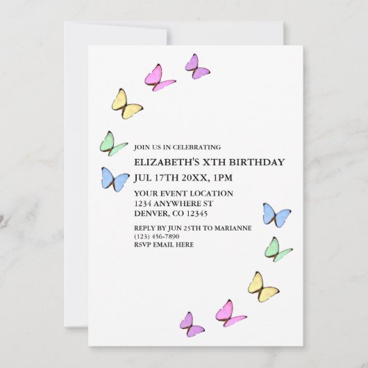 Colorful Butterflies Birthday Kaart (Voorkant)