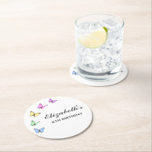 Colorful Butterflies Birthday Ronde Kartonnen Onderzetter