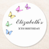 Colorful Butterflies Birthday Ronde Kartonnen Onderzetter (Voorkant)