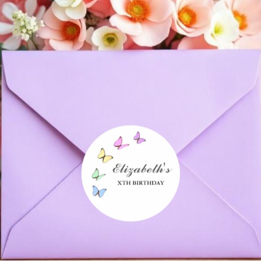 Colorful Butterflies Birthday Ronde Sticker