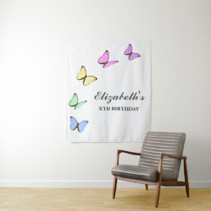 Colorful Butterflies Birthday Wandkleed