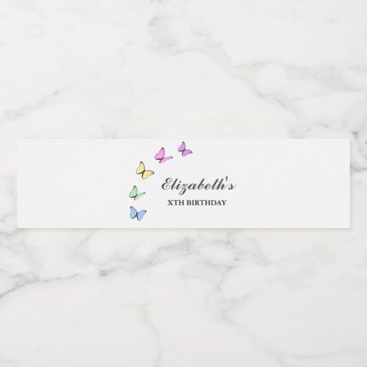 Colorful Butterflies Birthday Waterfles Etiket (Enkel label)
