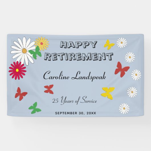 Colorful Butterflies & Daisies Happy Retirement  Spandoek (Horizontaal)