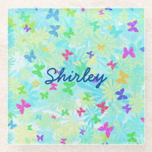 Colorful Butterflies en Daisies van Shirley Taylor Glazen Onderzetter