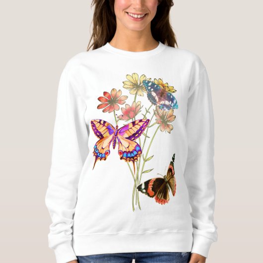 Colorful Butterflies en Flowers Trui (Voorkant)