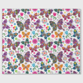Colorful Butterflies & Flowers Patroon Cadeaupapier (Vlak)