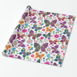 Colorful Butterflies & Flowers Patroon Cadeaupapier