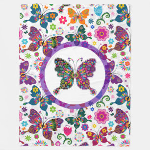 Colorful Butterflies & Flowers Patroon Fleece Deken
