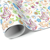 Colorful Butterflies & Flowers Pattern Monogramed Cadeaupapier (Rol Hoek)