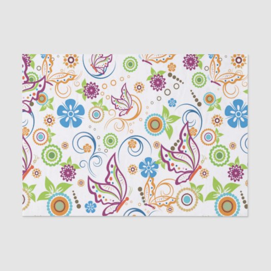 Colorful Butterflies & Flowers Pattern Monogramed Tissuepapier (Voorkant)