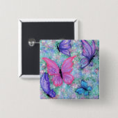 Colorful Butterflies Flying - Joy Vierkante Button 5,1 Cm (Voorkant /achterkant)