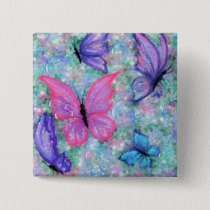 Colorful Butterflies Flying - Joy Vierkante Button 5,1 Cm