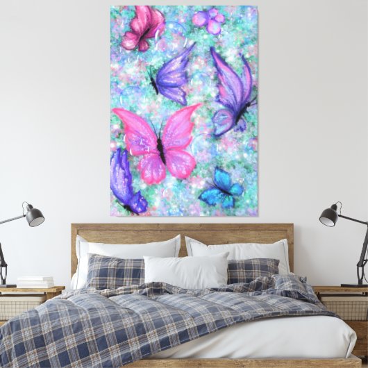 Colorful Butterflies Flying - Spring Canvas Afdruk (Insitu (Slaapkamer))
