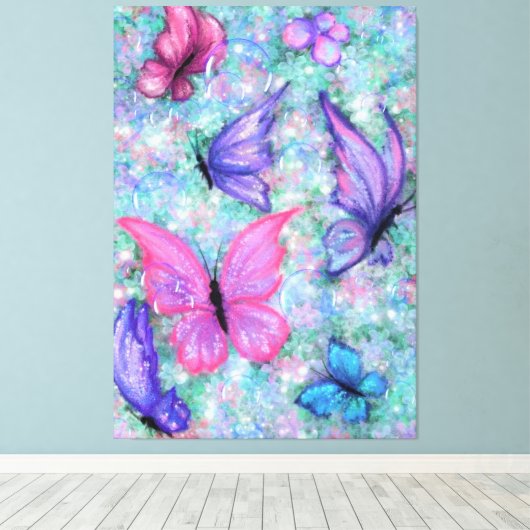 Colorful Butterflies Flying - Spring Canvas Afdruk (Insitu (Houten vloer))