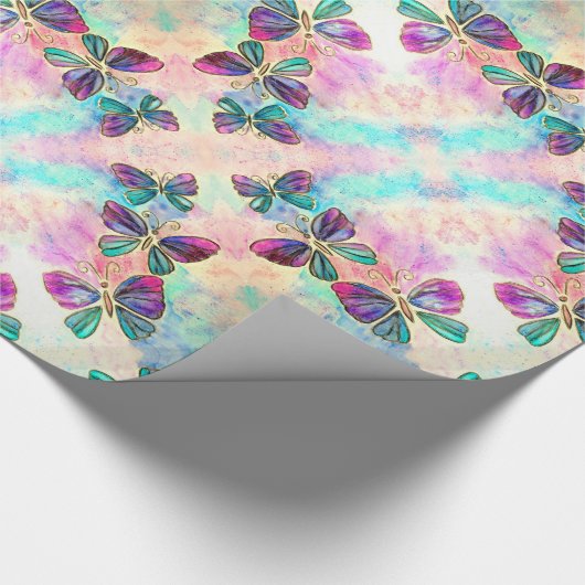 Colorful Butterflies Flying - Spring - Waterverf Cadeaupapier (Hoek)
