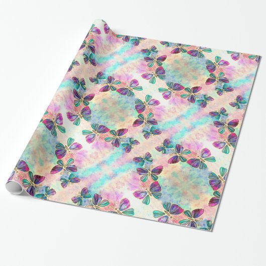 Colorful Butterflies Flying - Spring - Waterverf Cadeaupapier (Uitgerold)